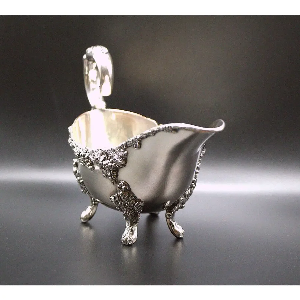 Sheffield England Victorian Silver Gravy Boat Heavy Ornate Footed Design